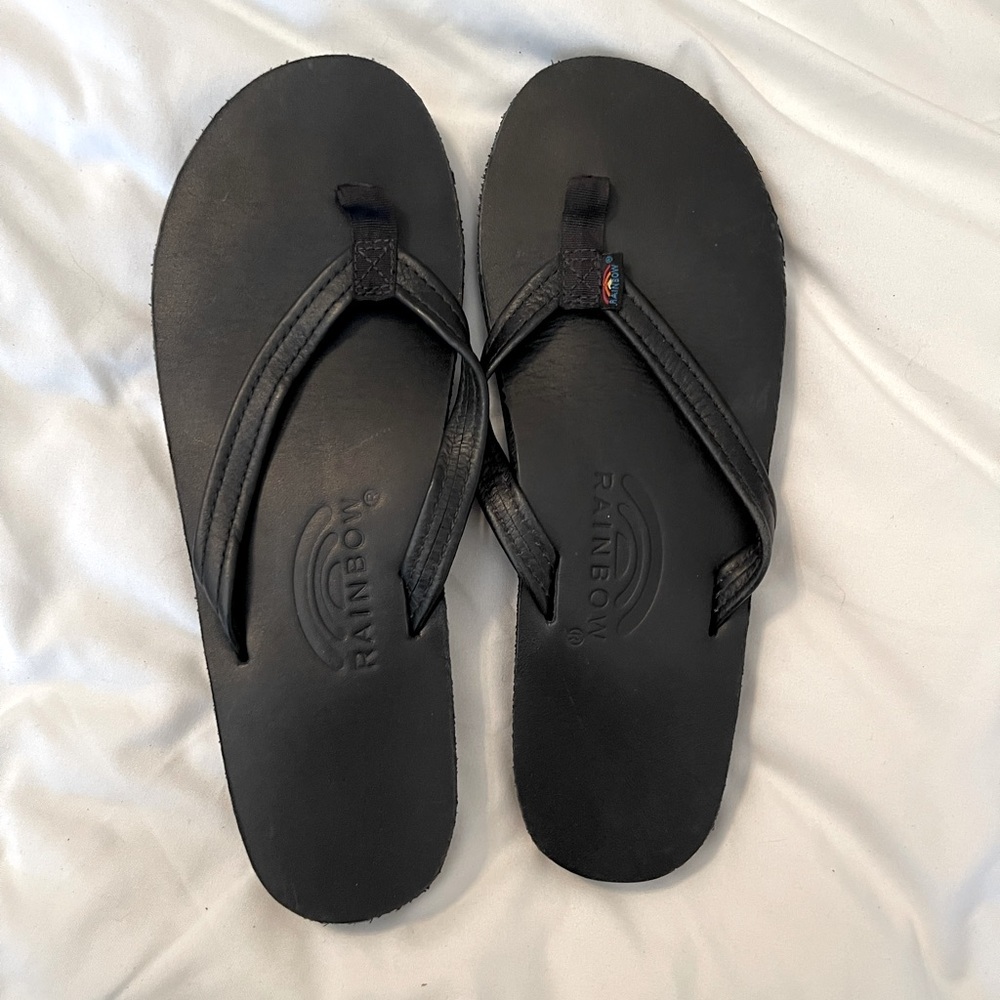 Black leather Rainbow sandals - worn once 7.5